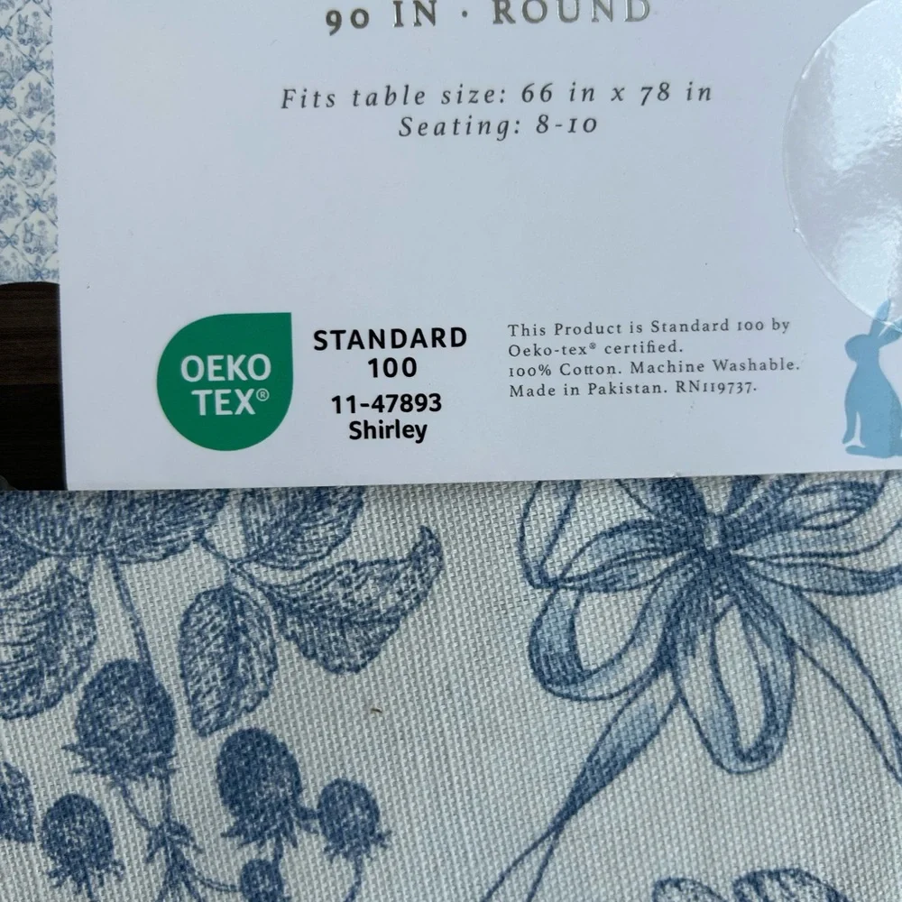 New Easter Bunny Rabbit Tablecloth Blue Floral 70” Round Cotton